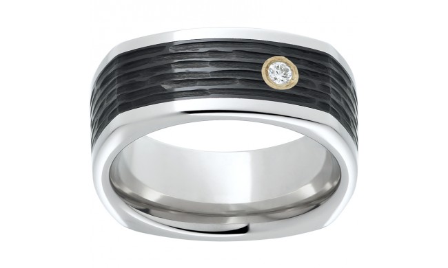 Serinium Square Band with Bark Finished Black CeramicInlay and One .06 Round Brilliant Diamond