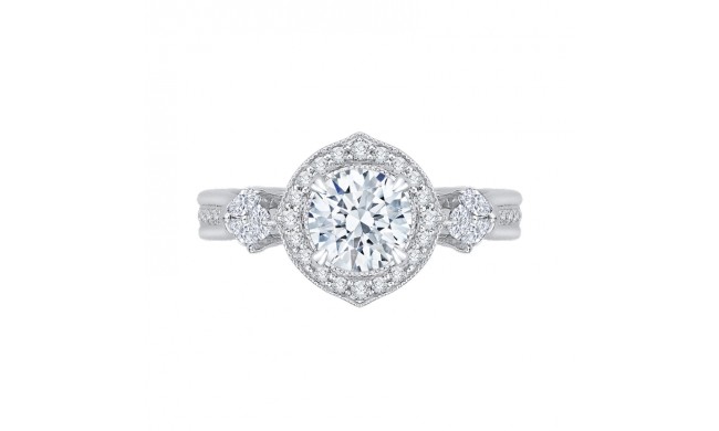 Shah Luxury 14K White Gold Round Diamond Floral Halo Engagement Ring (Semi-Mount)