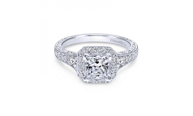 Gabriel & Co. 14k White Gold Victorian Halo Engagement Ring