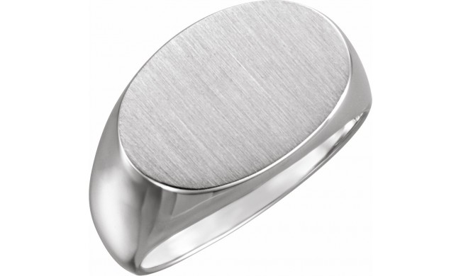 14K White 18x12 mm Oval Signet Ring