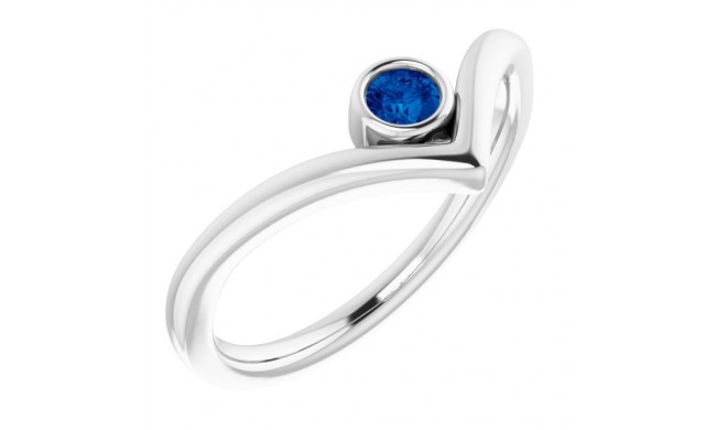 14K White Blue Sapphire Solitaire Bezel-Set V Ring