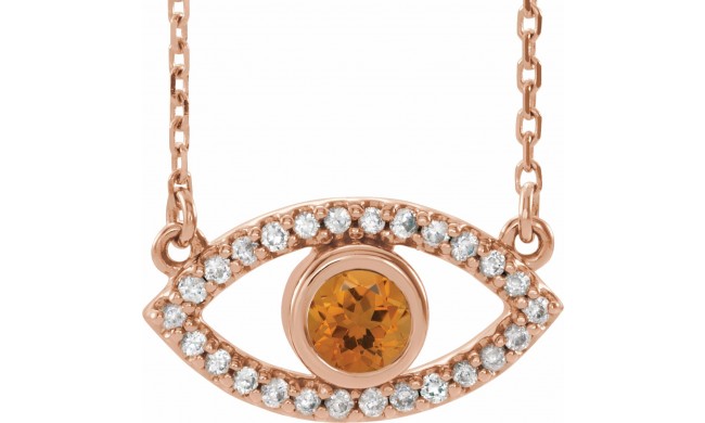 14K Rose Citrine & White Sapphire Evil Eye 18 Necklace