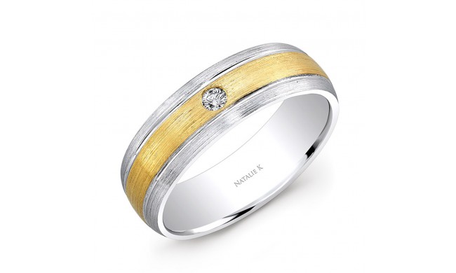 18k White and Yellow Gold Bezel Set White Diamond Wedding Band