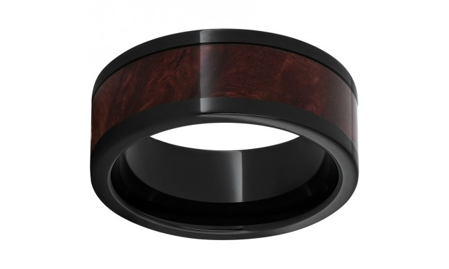 Black Diamond Ceramic Pipe Cut Band with Burl Wood Inlay