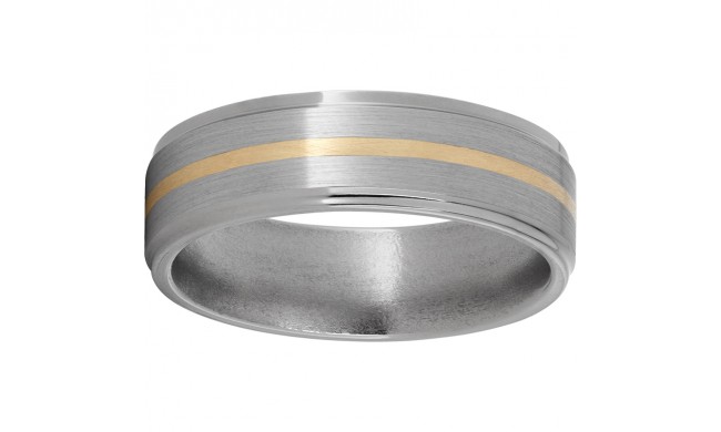 Titanium Flat Band with Grooved Edges, 1mm 14K Yellow Gold Inlay and Satin Finish