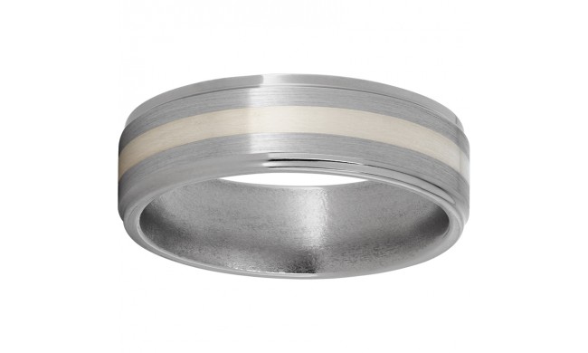 Titanium Flat Band with Grooved Edges, 2mm Sterling Silver Inlay and Satin Finish