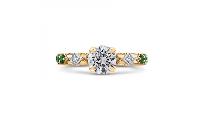 Shah Luxury 14K Two-Tone Gold Round Diamond and Green Tsavorite Engagement Ring (Semi-Mount)