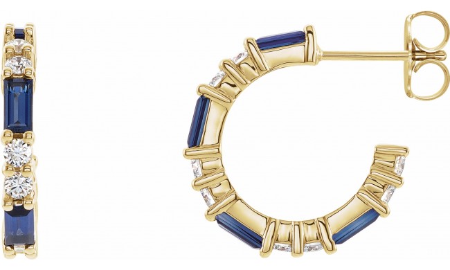 14K Yellow Blue Sapphire & 1/2 CTW Diamond Earrings