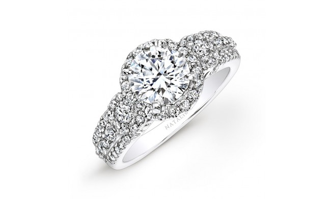 14k White Gold Pave Channel White Diamond Halo Engagement Ring