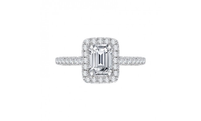 Shah Luxury Emerald Cut Diamond Halo Engagement Ring In 14K White Gold (Semi-Mount)
