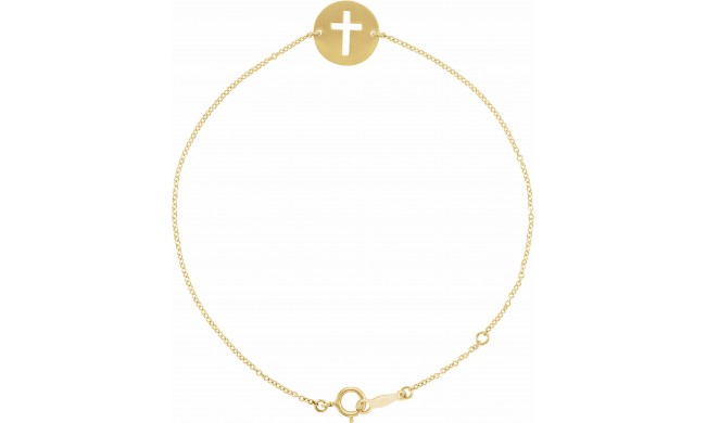 14K Yellow Pierced Cross Disc 7-8 Bracelet