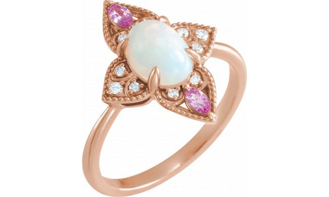 14K Rose Ethiopian Opal, Pink Sapphire & .05 CTW Diamond Vintage-Inspired Ring
