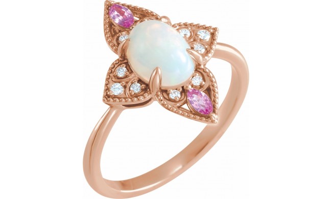 14K Rose Ethiopian Opal, Pink Sapphire & .05 CTW Diamond Vintage-Inspired Ring