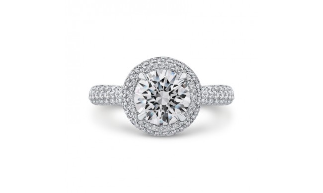 Shah Luxury 14K White Gold Round Diamond Double Halo Engagement Ring (Semi-Mount)