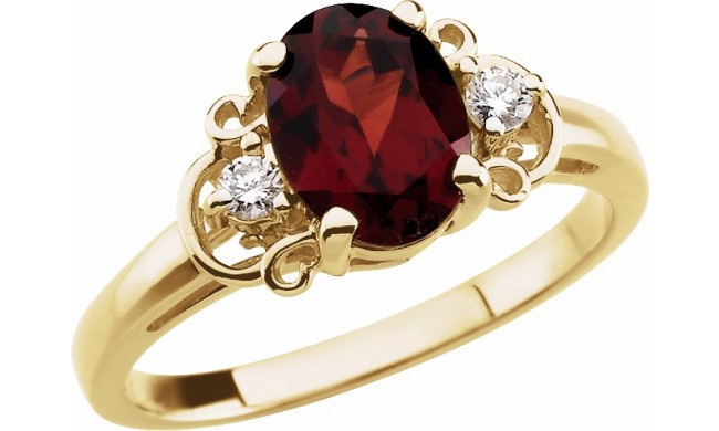 14K Yellow Mozambique Garnet & .06 CTW Diamond Accented Ring