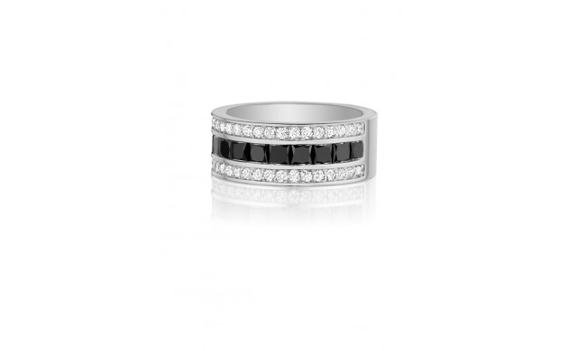 Henri Daussi 9mm Men's Wedding Band MB14 14k Gold White B 2.60 Ctw., W 0.75 Ctw. Black Diamond, White Diamond