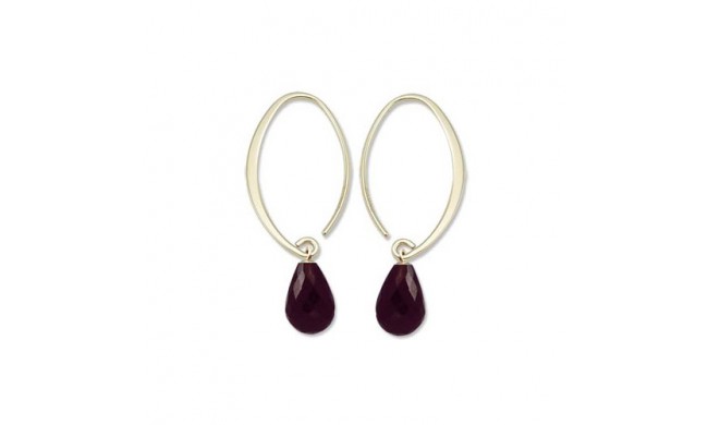 14Ky Mini Simple Sweep Garnet Hoop Earrings