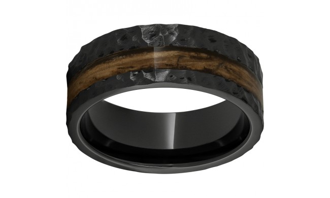 Black Diamond Ceramic Pipe Cut Band with Bourbon Barrel Aged Off-Center Inlay and Moon Finish