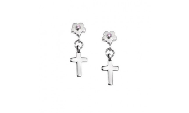 Sterling Silver Sapphire Flower with Cross earrings