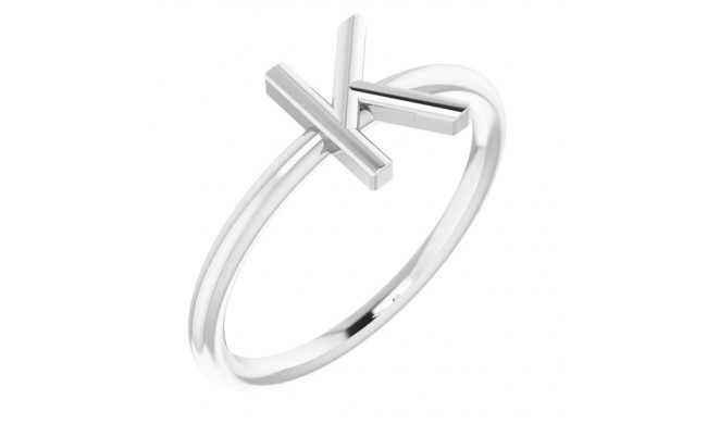 14K White Initial K Ring