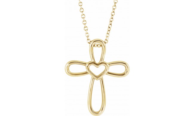 14K Yellow Cross with Heart 16-18 Necklace