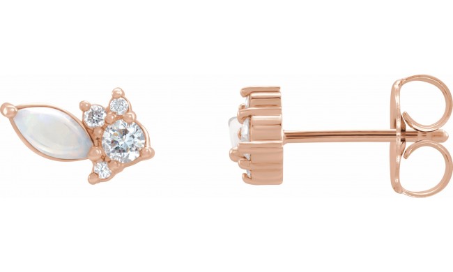 14K Rose Australian Opal & 1/6 CTW Diamond Cluster Earrings