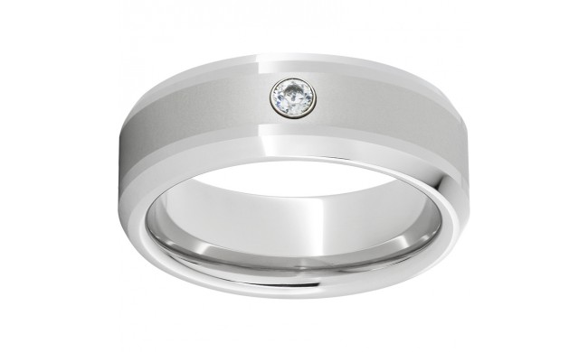 Serinium Beveled Edge Band with 4mm Laser Satin Center and 6 Point Diamond