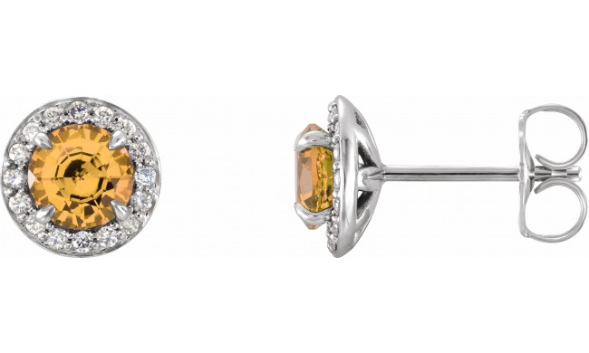 14K White 4.5 mm Round Citrine & 1/6 CTW Diamond Earrings