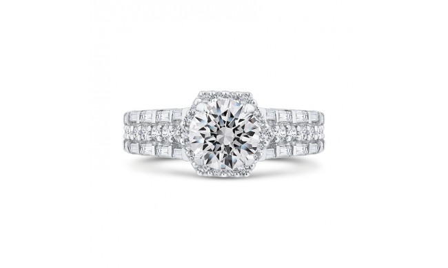 Shah Luxury 14K White Gold Three Row Round Diamond Halo Engagement Ring (Semi-Mount)