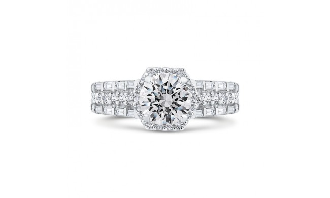 Shah Luxury 14K White Gold Three Row Round Diamond Halo Engagement Ring (Semi-Mount)