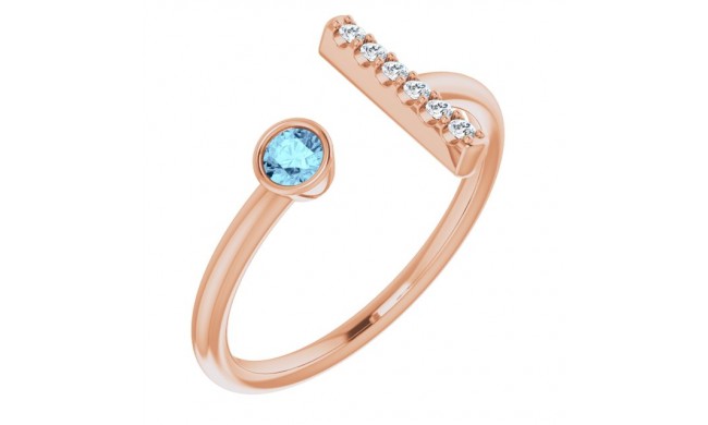 14K Rose Aquamarine & .06 CTW Diamond Bar Ring