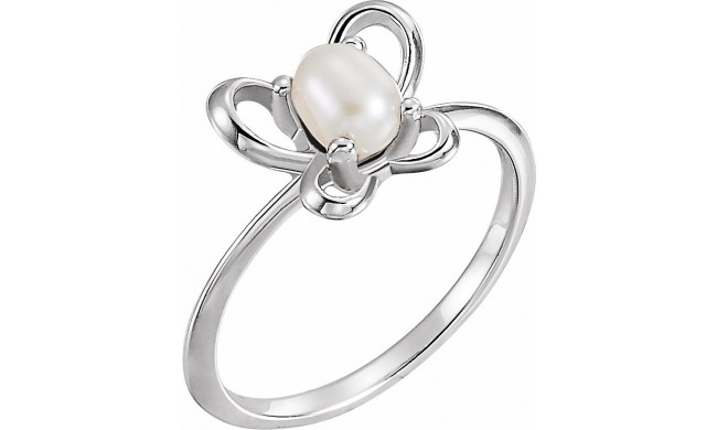14K White 4x3 mm Pearl June Youth Butterfly Birthstone Ring