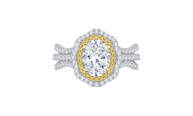 Shah Luxury 14K Two-Tone Gold Oval Diamond Double Halo Vintage Engagement Ring (Semi-Mount)