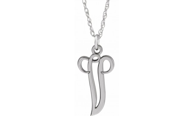 14K White Script Initial V 16-18 Necklace