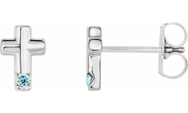 14K White Aquamarine Cross Earrings
