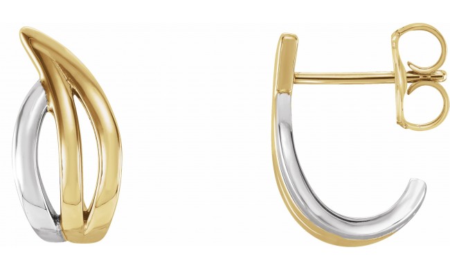 14K Yellow & White Freeform J-Hoop Earrings