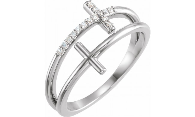 14K White .06 CTW Diamond Sideways Cross Ring