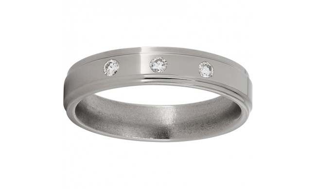 Titanium Flat Band with Grooved Edges, Three 3-point Diamonds, and Polished Finish