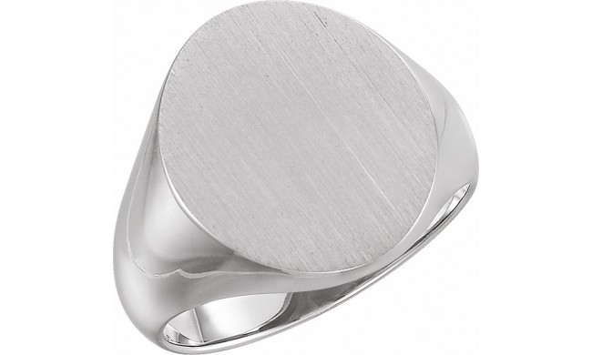 14K White 18x16 mm Oval Signet Ring