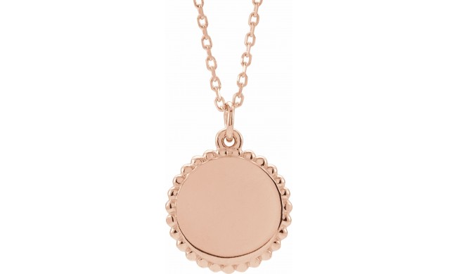 14K Rose Engravable Beaded Disc 16-18 Necklace