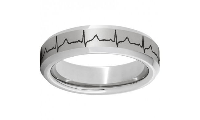 Serinium Beveled Edge Band with Heartbeat Laser Engraving