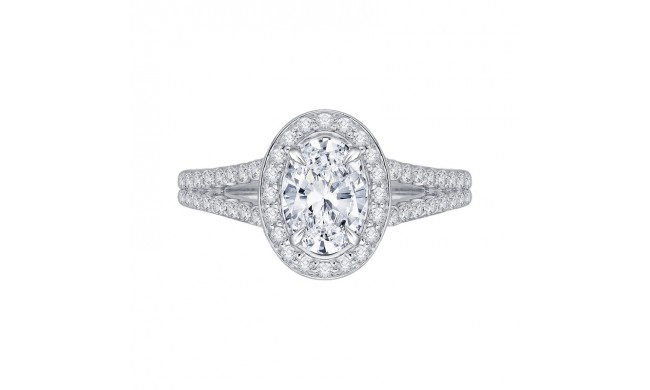 Shah Luxury 14K White Gold Oval Diamond Halo Engagement Ring with Split Shank (Semi-Mount)