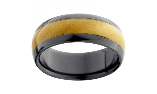 Black Zirconium Domed Band with Exotic Kentucky Coffee Burl Wood Inlay