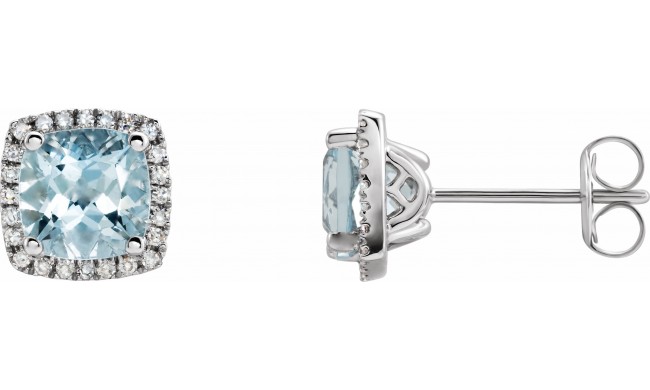 14K White Aquamarine & 1/8 CTW Diamond Earrings