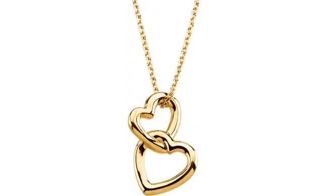 14K Yellow Double Heart 18 Necklace