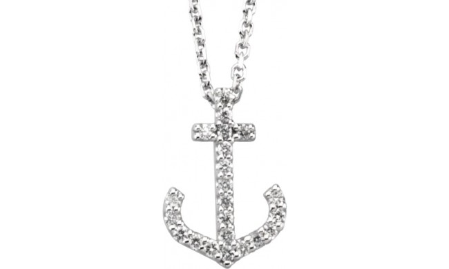 14K White .08 CTW Diamond Anchor 16 Necklace