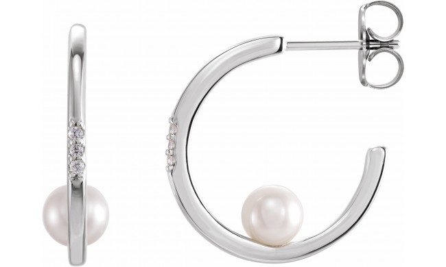 14K White Freshwater Cultured Pearl & .025 CTW Diamond Hoop Earrings