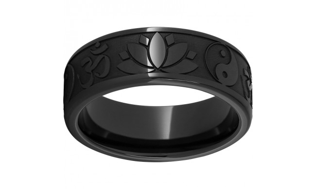 Black Diamond Ceramic Pipe Cut Band with Buddhism Laser Engraving