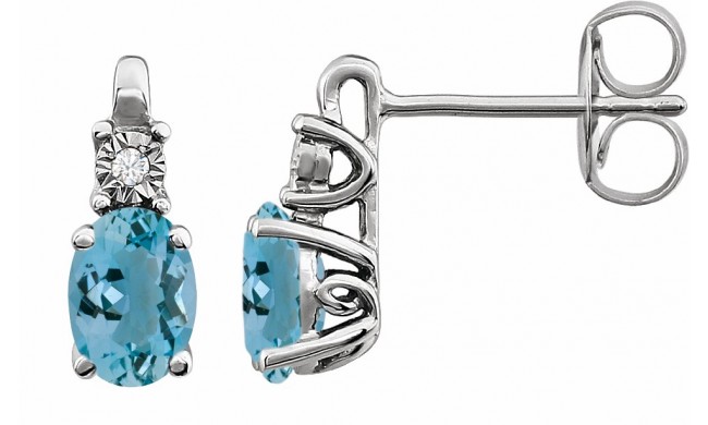 14K White Aquamarine & .02 CTW Diamond Earrings