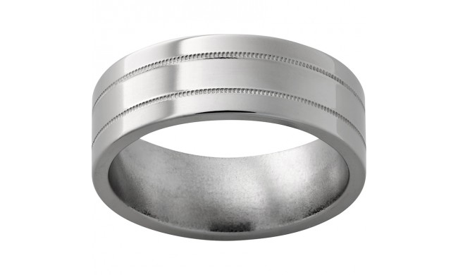 Titanium Flat Band with Two .5mm Milgrain Grooves with Polish Finish